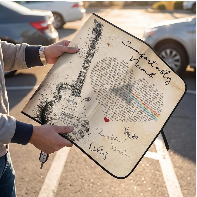 Pink Floyd Auto Sun Shade - Comfortably Numb Lyrics Band Signatures