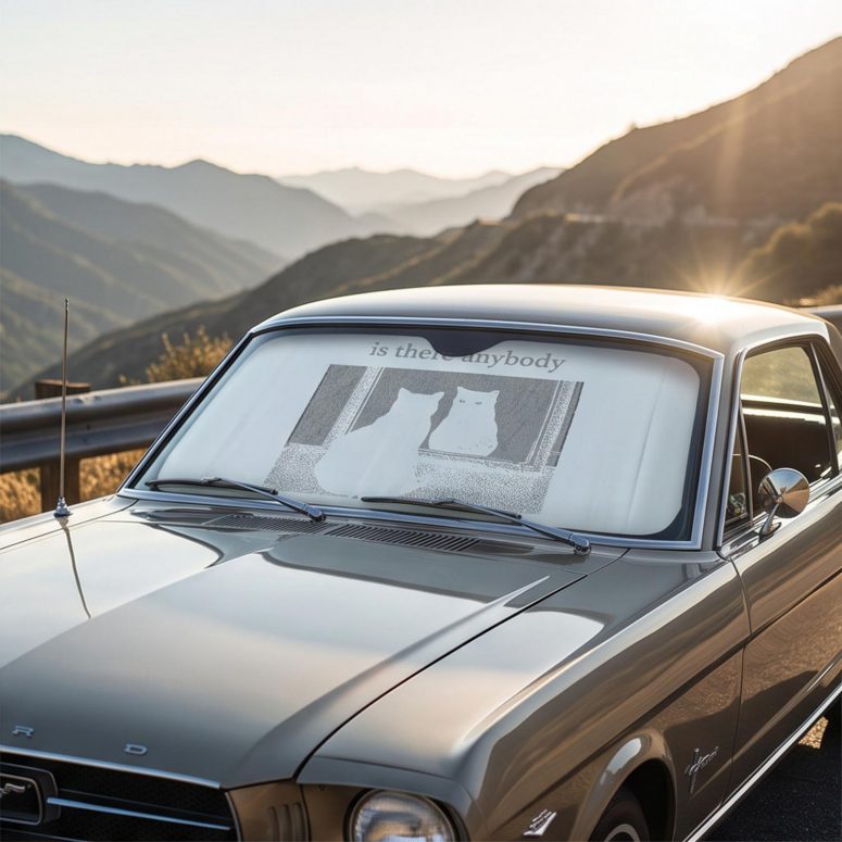 Pink Floyd Auto Sun Shade - Is There Any Body Out There Funny Witchy Cat