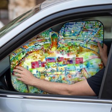 Pink Floyd Auto Sun Shade - Pink Floyd in concert at Pompeii Watercolor