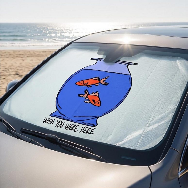 Pink Floyd Auto Sun Shade - Wish You Were Here lost souls in Fish Bowl Doodle Art