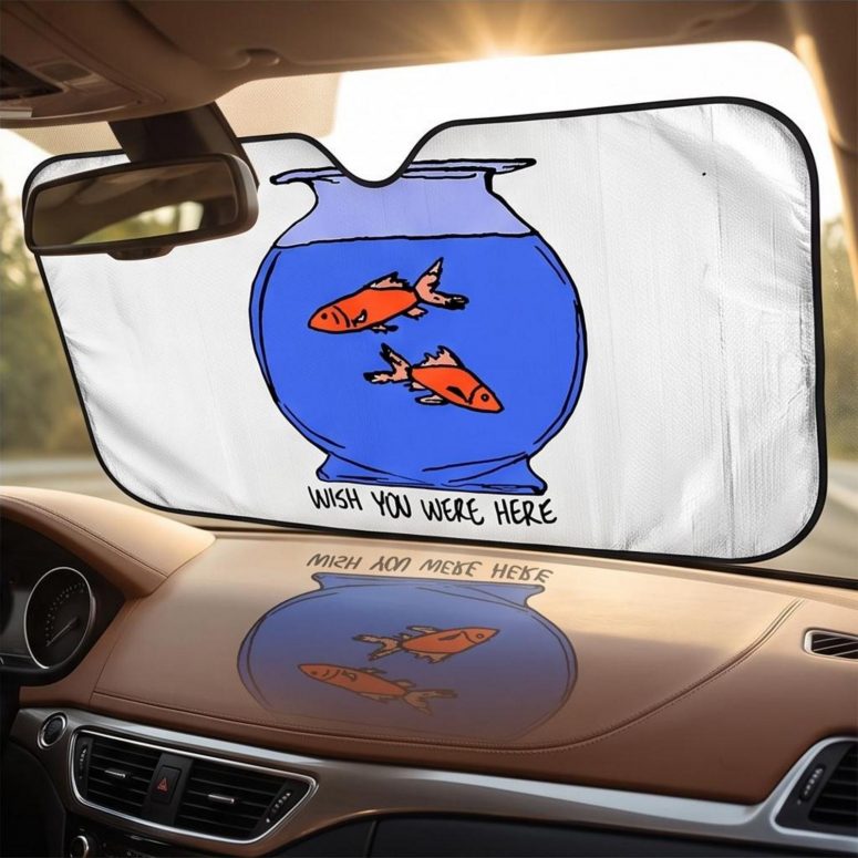 Pink Floyd Auto Sun Shade - Wish You Were Here lost souls in Fish Bowl Doodle Art