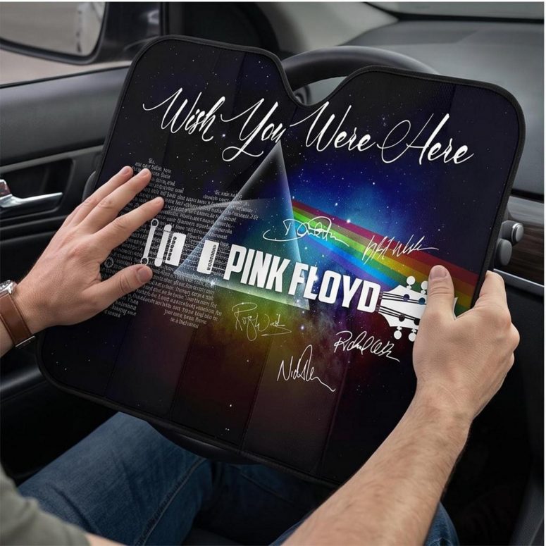 Pink Floyd Auto Sun Shade - Wish You Were Here With Guitar Typography And Signatures