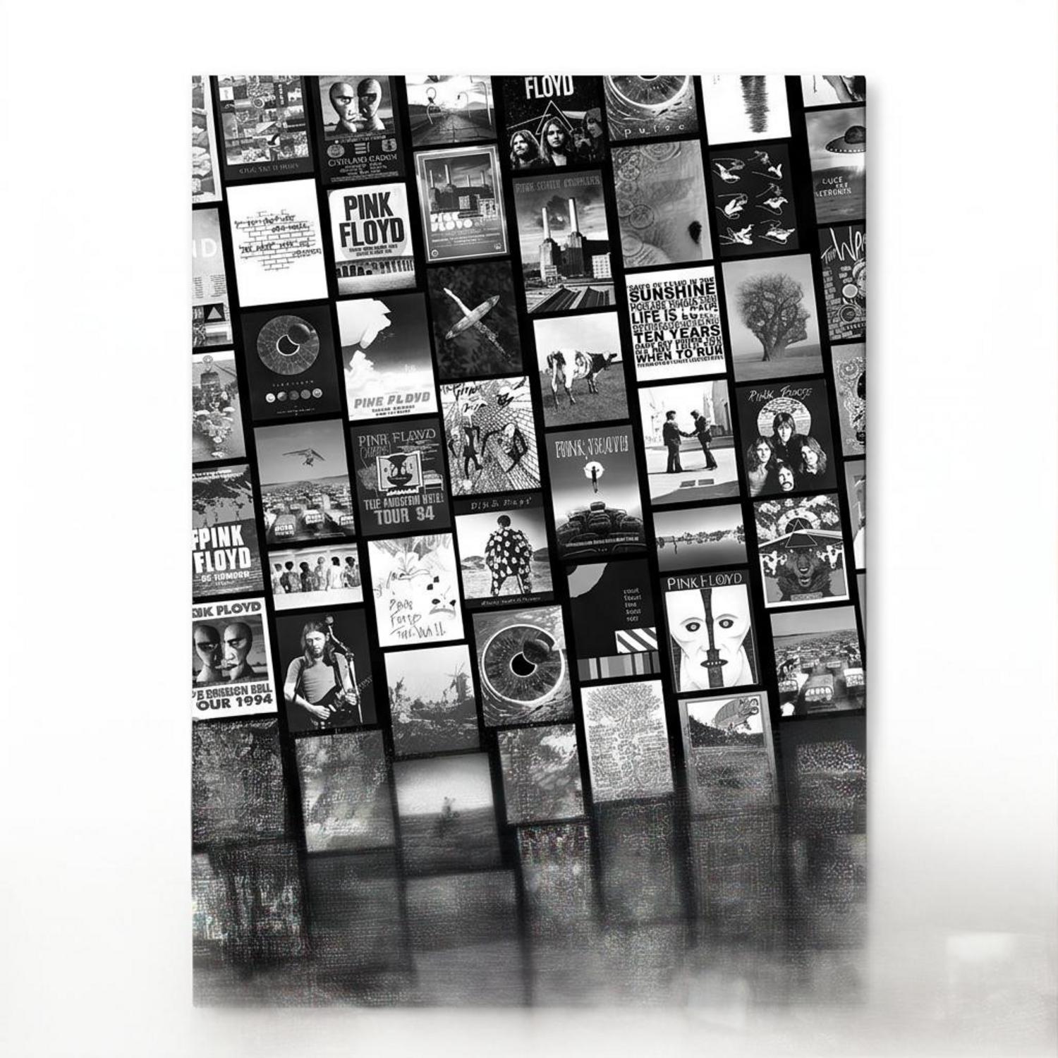 Pink Floyd Canvas - Pink Floyd Artwork Poster Collage Black White Pink Floyd Canvas - Pink Floyd Artwork Poster Collage Black White