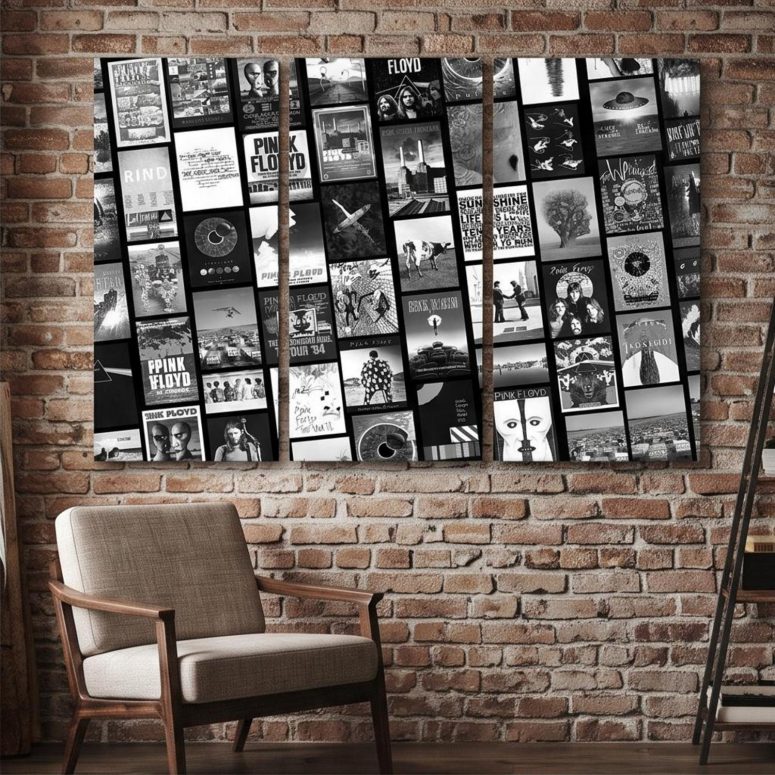 Pink Floyd Canvas - Pink Floyd Artwork Poster Collage Black White Pink Floyd Canvas - Pink Floyd Artwork Poster Collage Black White