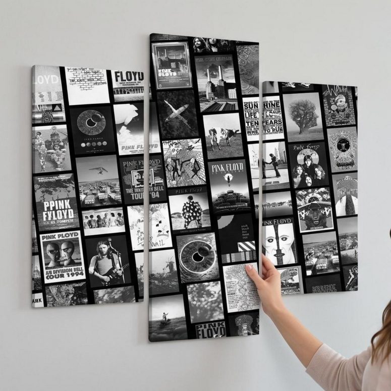 Pink Floyd Canvas - Pink Floyd Artwork Poster Collage Black White Pink Floyd Canvas - Pink Floyd Artwork Poster Collage Black White