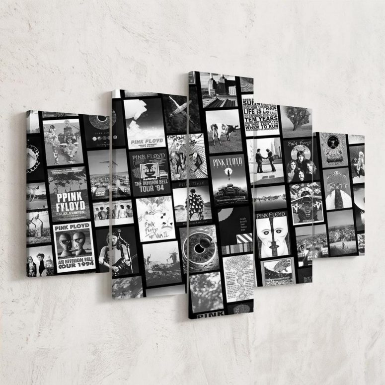 Pink Floyd Canvas - Pink Floyd Artwork Poster Collage Black White Pink Floyd Canvas - Pink Floyd Artwork Poster Collage Black White