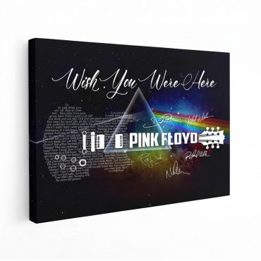 Pink Floyd Canvas - Wish You Were Here With Guitar Typography And Signatures