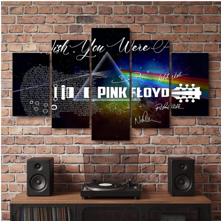 Pink Floyd Canvas - Wish You Were Here With Guitar Typography And Signatures