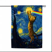 Pink Floyd Flag - Cat Starry Night Touching Moon Van Gogh DSOTM