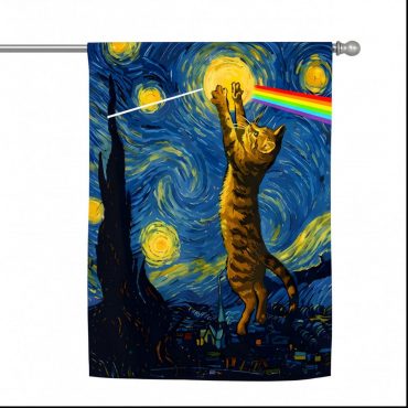 Pink Floyd Flag - Cat Starry Night Touching Moon Van Gogh DSOTM