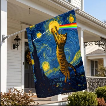 Pink Floyd Flag - Cat Starry Night Touching Moon Van Gogh DSOTM