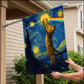 Pink Floyd Flag - Cat Starry Night Touching Moon Van Gogh DSOTM Pink Floyd Flag - Cat Starry Night Touching Moon Van Gogh DSOTM