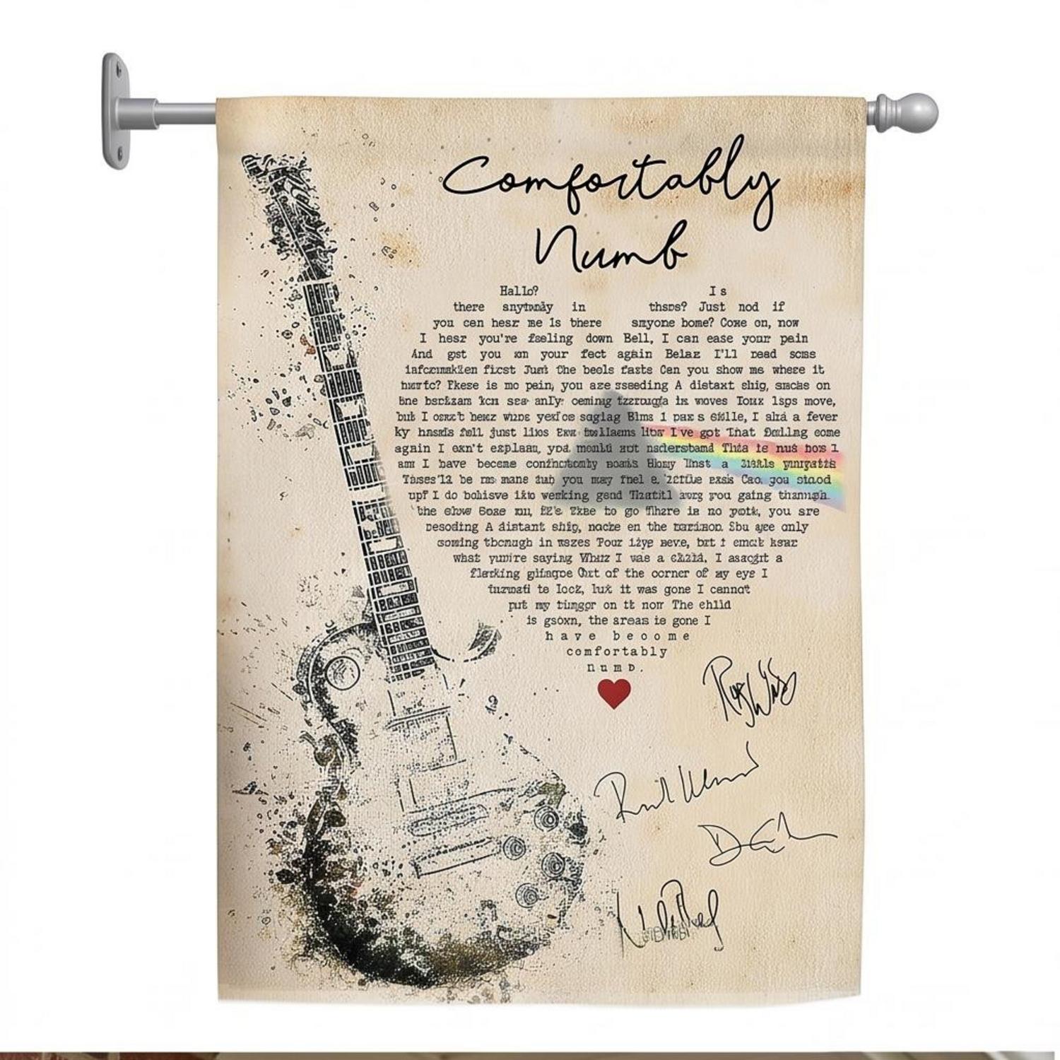 Pink Floyd Flag - Comfortably Numb Lyrics Band Signatures Pink Floyd Flag - Comfortably Numb Lyrics Band Signatures