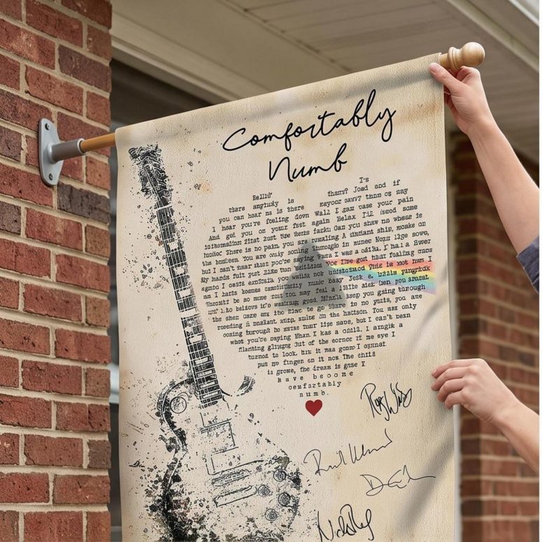 Pink Floyd Flag - Comfortably Numb Lyrics Band Signatures Pink Floyd Flag - Comfortably Numb Lyrics Band Signatures