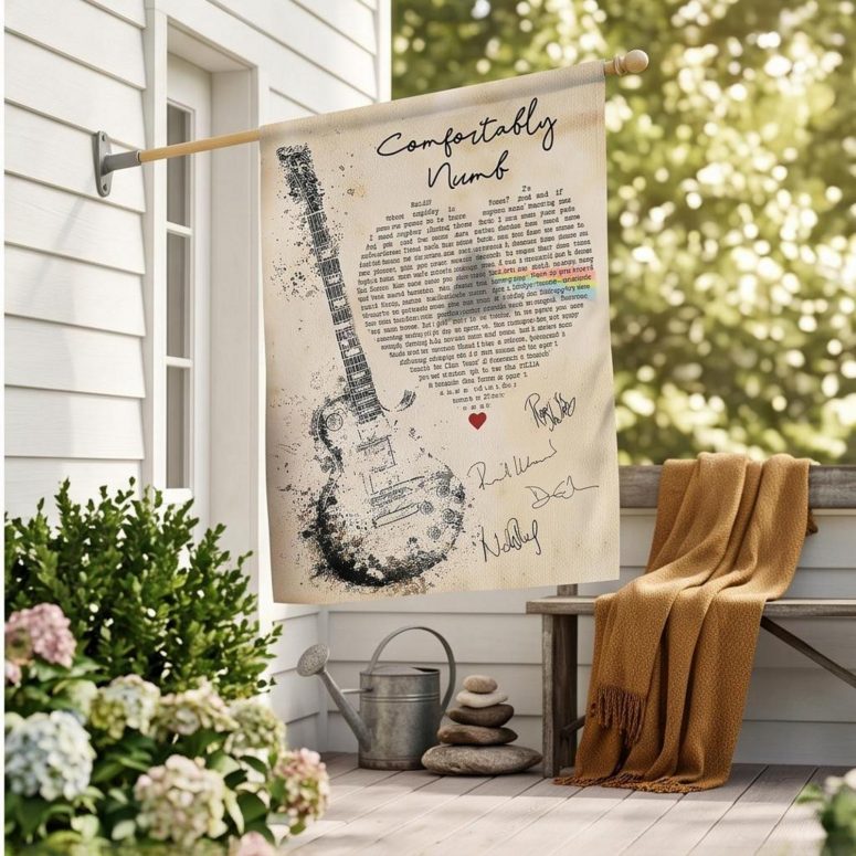 Pink Floyd Flag - Comfortably Numb Lyrics Band Signatures Pink Floyd Flag - Comfortably Numb Lyrics Band Signatures