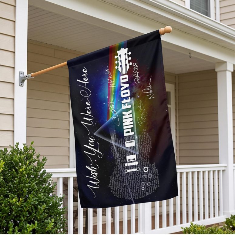 Pink Floyd Flag - Wish You Were Here With Guitar Typography And Signatures