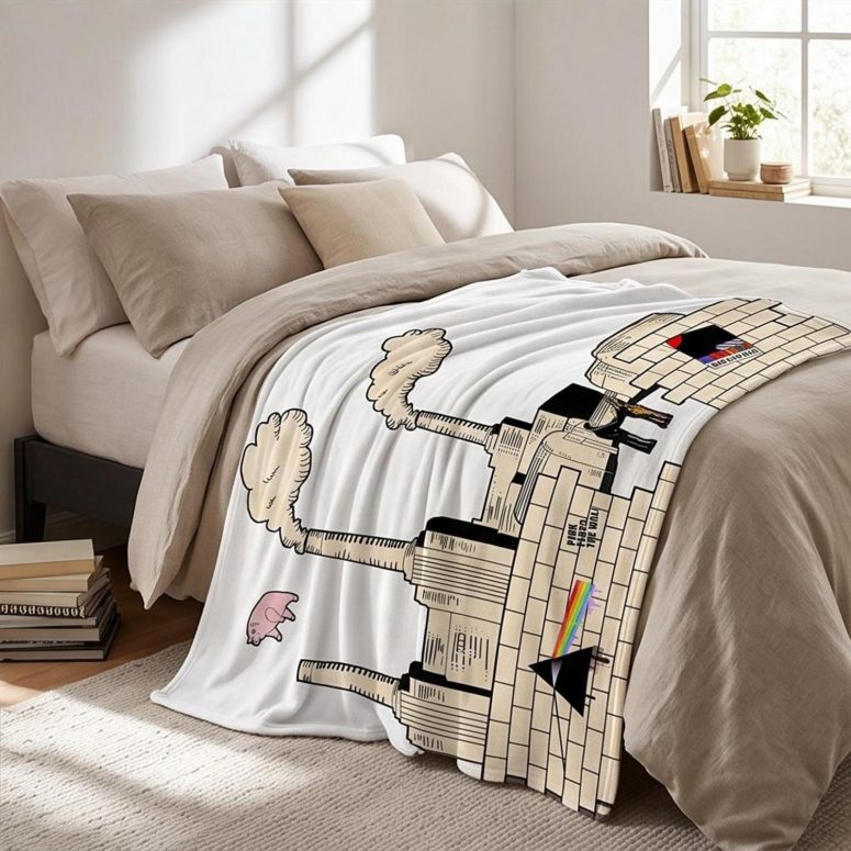 Pink Floyd Fleece Blanket - Album Art DSOTM Animals The Wall Pink Floyd Fleece Blanket - Album Art DSOTM Animals The Wall