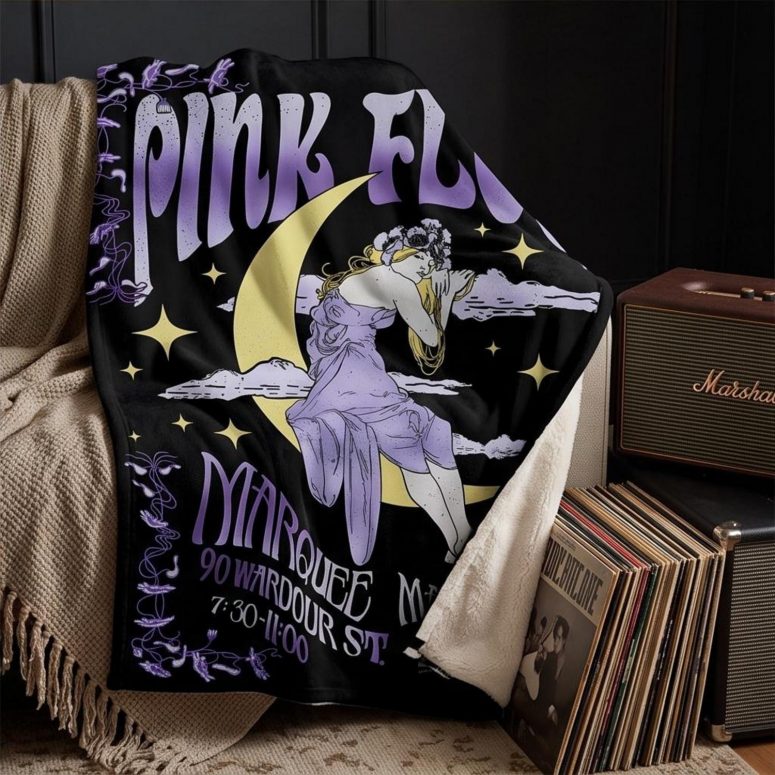 Pink Floyd Fleece Blanket - Moon Girl Marquee March 15 66 London Pink Floyd Fleece Blanket - Moon Girl Marquee March 15 66 London