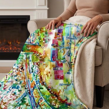 Pink Floyd Fleece Blanket - Pink Floyd in concert at Pompeii Watercolor