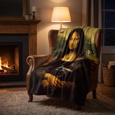 Pink Floyd Fleece Blanket - TDSOTM Vinyl Disk Animals Atom Heart Mother Monalisa Parody