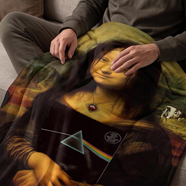 Pink Floyd Fleece Blanket - TDSOTM Vinyl Disk Animals Atom Heart Mother Monalisa Parody
