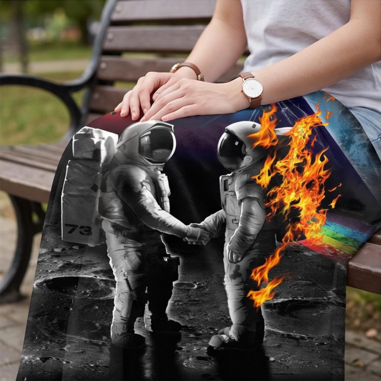 Pink Floyd Fleece Blanket - Wish You Were Here DSOTM Astronaut Handshake Pink Floyd Fleece Blanket - Wish You Were Here DSOTM Astronaut Handshake