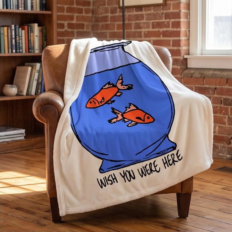 Pink Floyd Fleece Blanket - Wish You Were Here lost souls in Fish Bowl Doodle Art