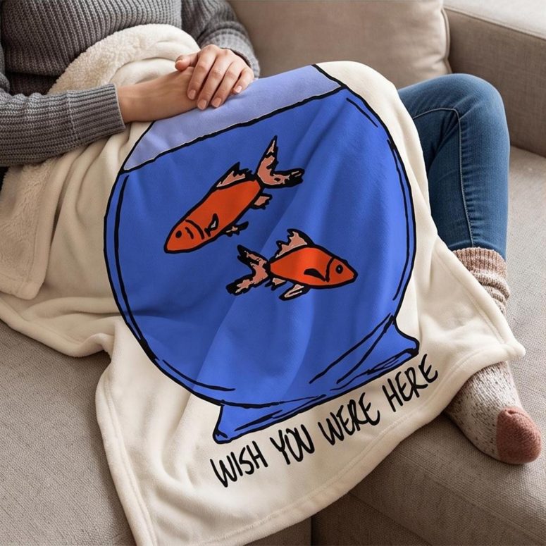 Pink Floyd Fleece Blanket - Wish You Were Here lost souls in Fish Bowl Doodle Art