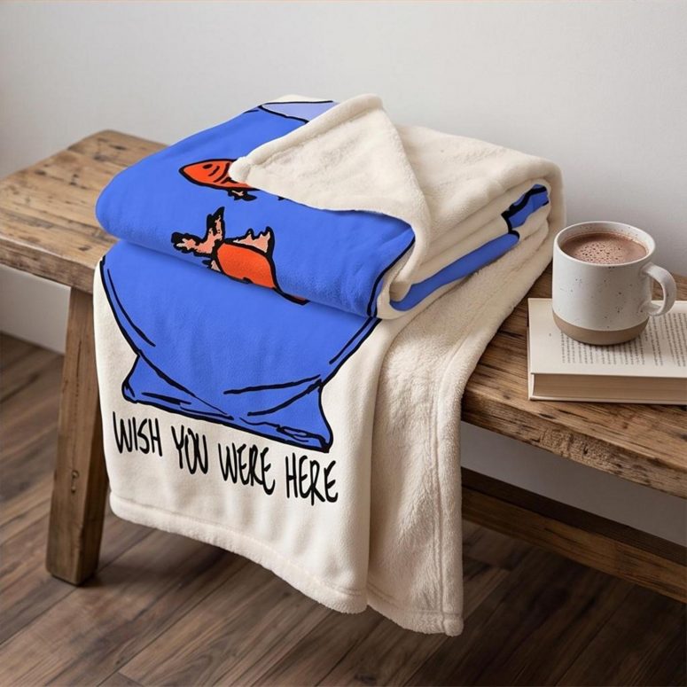 Pink Floyd Fleece Blanket - Wish You Were Here lost souls in Fish Bowl Doodle Art