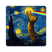 Pink Floyd Mousepad - Cat Starry Night Touching Moon Van Gogh DSOTM