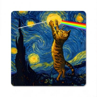 Pink Floyd Mousepad - Cat Starry Night Touching Moon Van Gogh DSOTM