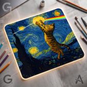 Pink Floyd Mousepad - Cat Starry Night Touching Moon Van Gogh DSOTM Pink Floyd Mousepad - Cat Starry Night Touching Moon Van Gogh DSOTM