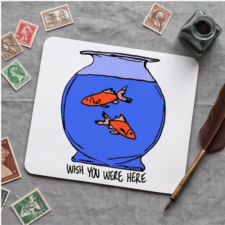 Pink Floyd Mousepad - Wish You Were Here lost souls in Fish Bowl Doodle Art