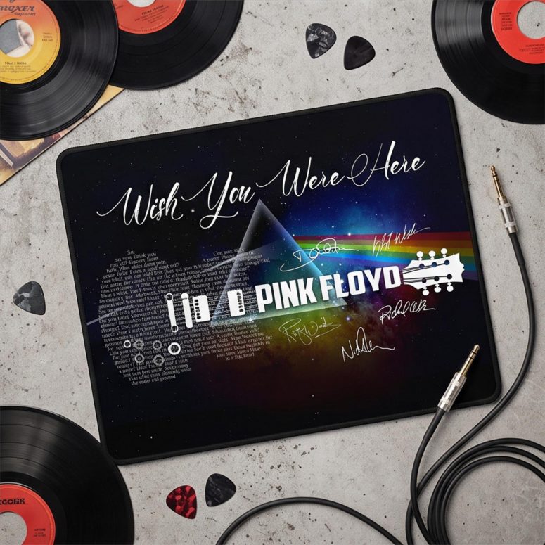 Pink Floyd Mousepad - Wish You Were Here With Guitar Typography And Signatures Pink Floyd Mousepad - Wish You Were Here With Guitar Typography And Signatures
