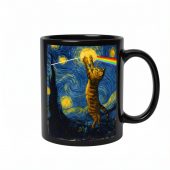Pink Floyd Mug - Cat Starry Night Touching Moon Van Gogh DSOTM