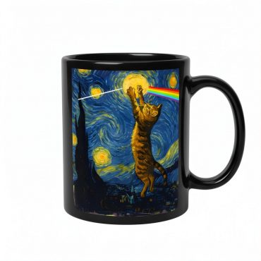 Pink Floyd Mug - Cat Starry Night Touching Moon Van Gogh DSOTM