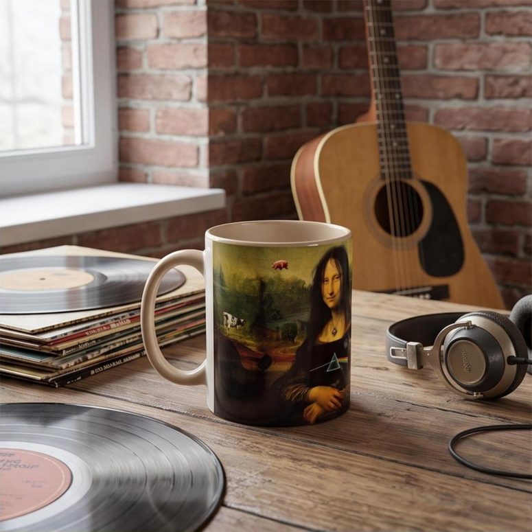 Pink Floyd Mug - TDSOTM Vinyl Disk Animals Atom Heart Mother Monalisa Parody Pink Floyd Mug - TDSOTM Vinyl Disk Animals Atom Heart Mother Monalisa Parody