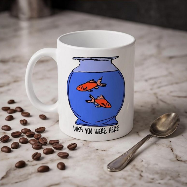 Pink Floyd Mug - Wish You Were Here lost souls in Fish Bowl Doodle Art