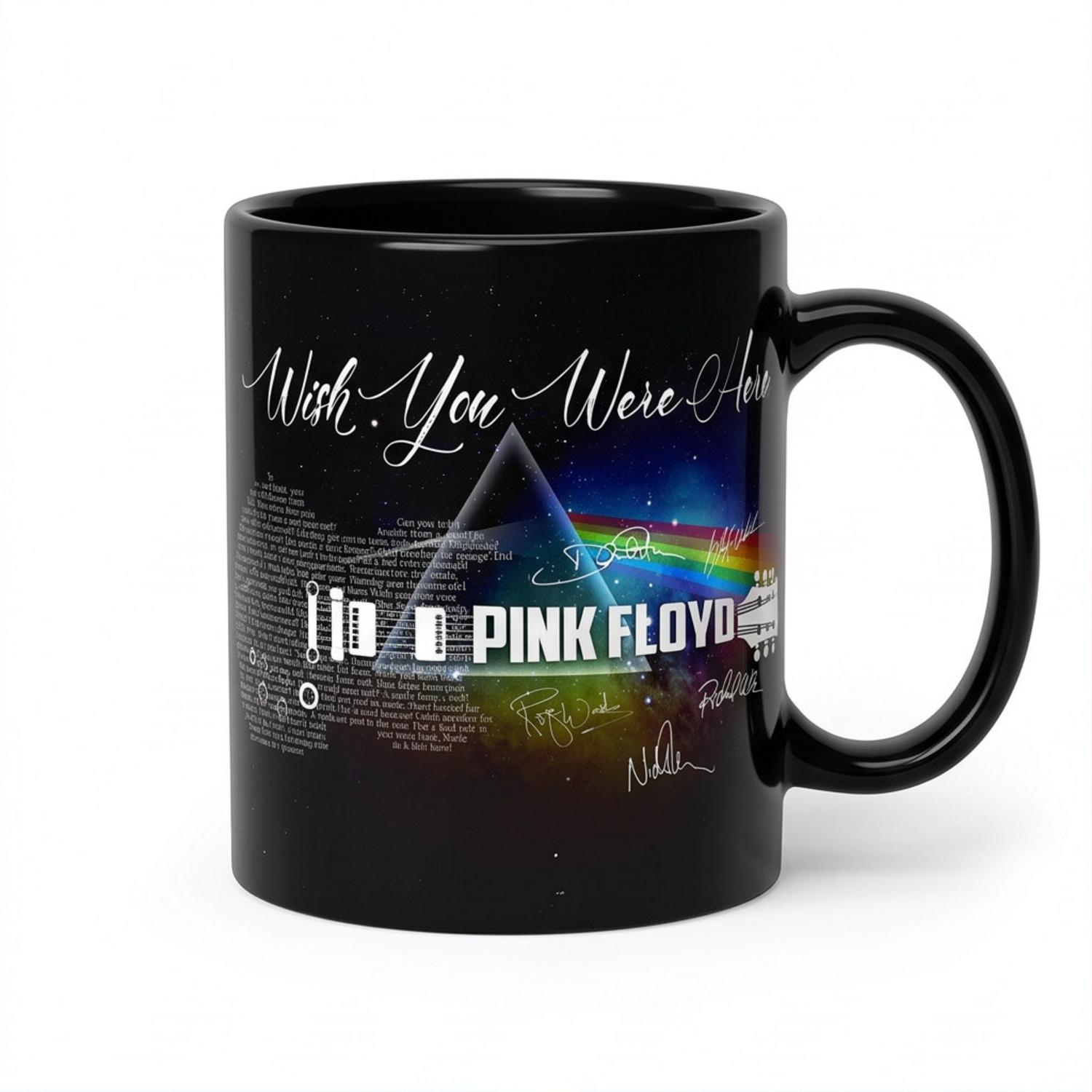 Pink Floyd Mug - Wish You Were Here With Guitar Typography And Signatures Pink Floyd Mug - Wish You Were Here With Guitar Typography And Signatures