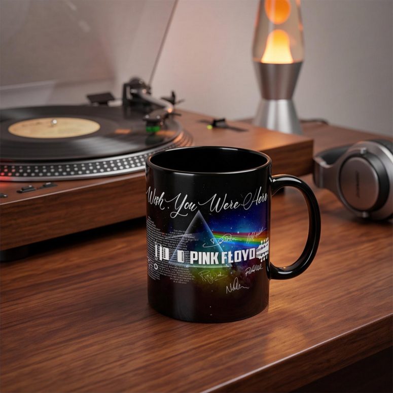 Pink Floyd Mug - Wish You Were Here With Guitar Typography And Signatures Pink Floyd Mug - Wish You Were Here With Guitar Typography And Signatures