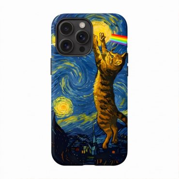 Pink Floyd Phone Case - Cat Starry Night Touching Moon Van Gogh DSOTM