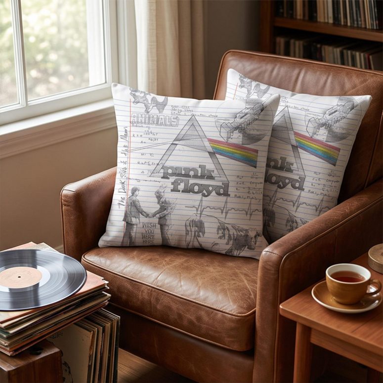 Pink Floyd Pillow Cover - Album Collage Sketch