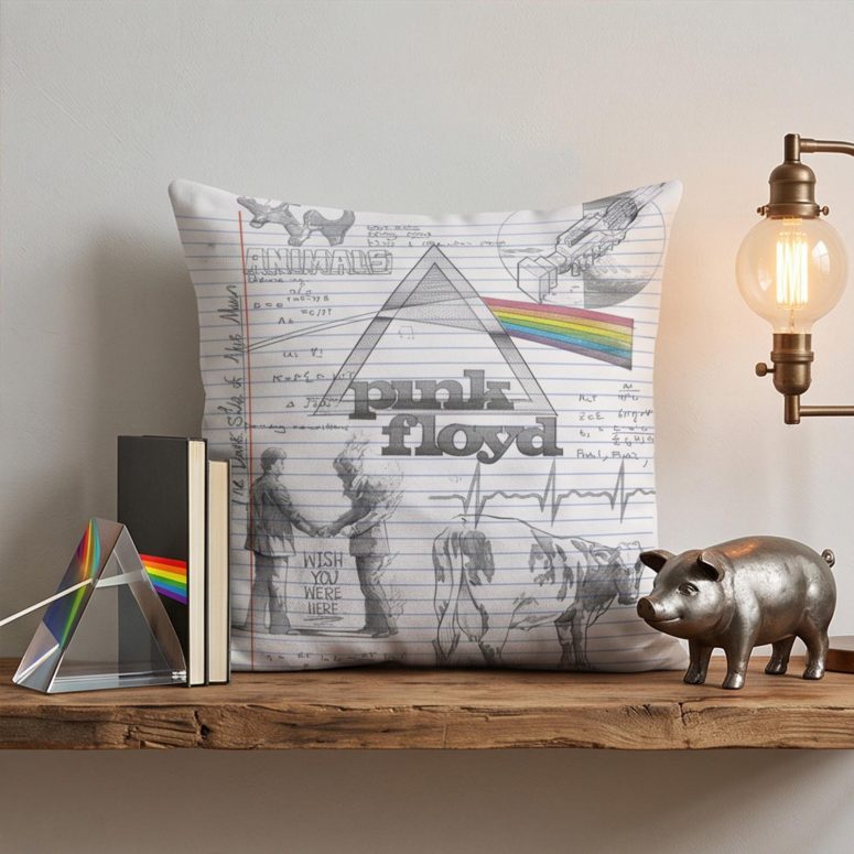 Pink Floyd Pillow Cover - Album Collage Sketch