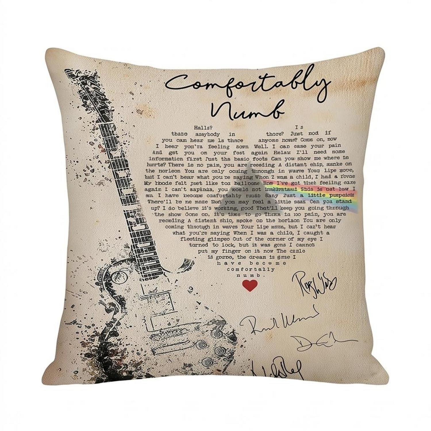 Pink Floyd Pillow Cover - Comfortably Numb Lyrics Band Signatures Pink Floyd Pillow Cover - Comfortably Numb Lyrics Band Signatures