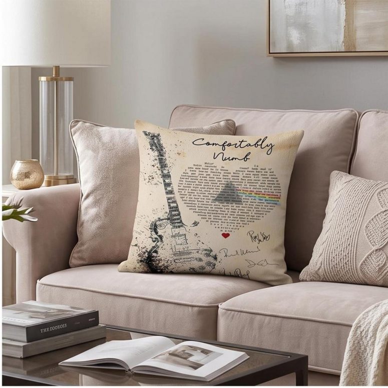 Pink Floyd Pillow Cover - Comfortably Numb Lyrics Band Signatures Pink Floyd Pillow Cover - Comfortably Numb Lyrics Band Signatures