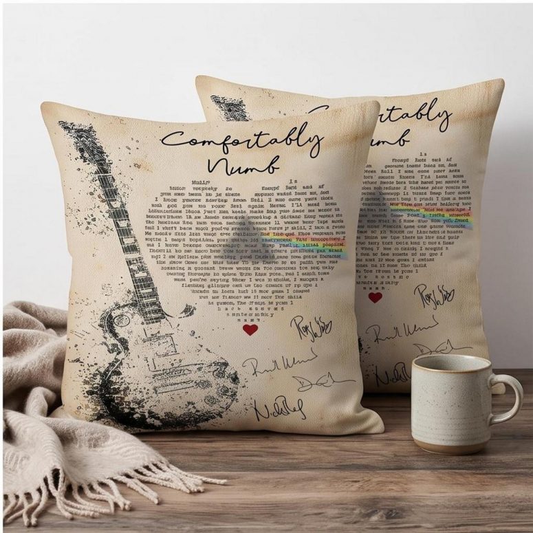 Pink Floyd Pillow Cover - Comfortably Numb Lyrics Band Signatures Pink Floyd Pillow Cover - Comfortably Numb Lyrics Band Signatures