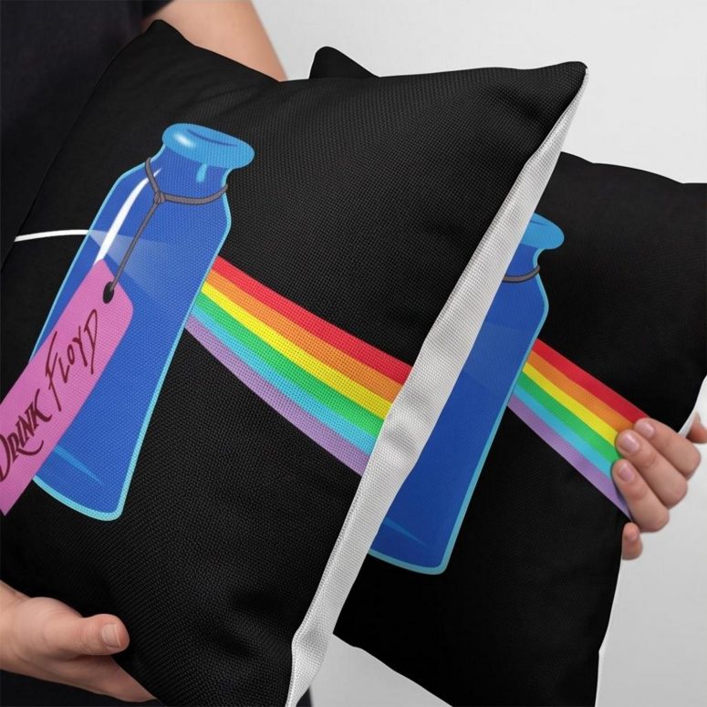 Pink Floyd Pillow Cover - Drink Floyd Alice in Wonderland Meets TDSOTM Pink Floyd Pillow Cover - Drink Floyd Alice in Wonderland Meets TDSOTM