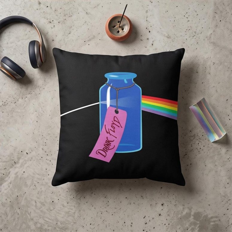 Pink Floyd Pillow Cover - Drink Floyd Alice in Wonderland Meets TDSOTM Pink Floyd Pillow Cover - Drink Floyd Alice in Wonderland Meets TDSOTM