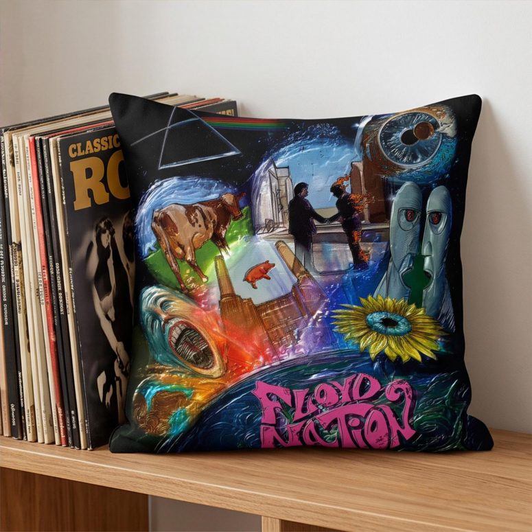 Pink Floyd Pillow Cover - DSOTM WYWH Animals Album Collage oil painting Pink Floyd Pillow Cover - DSOTM WYWH Animals Album Collage oil painting