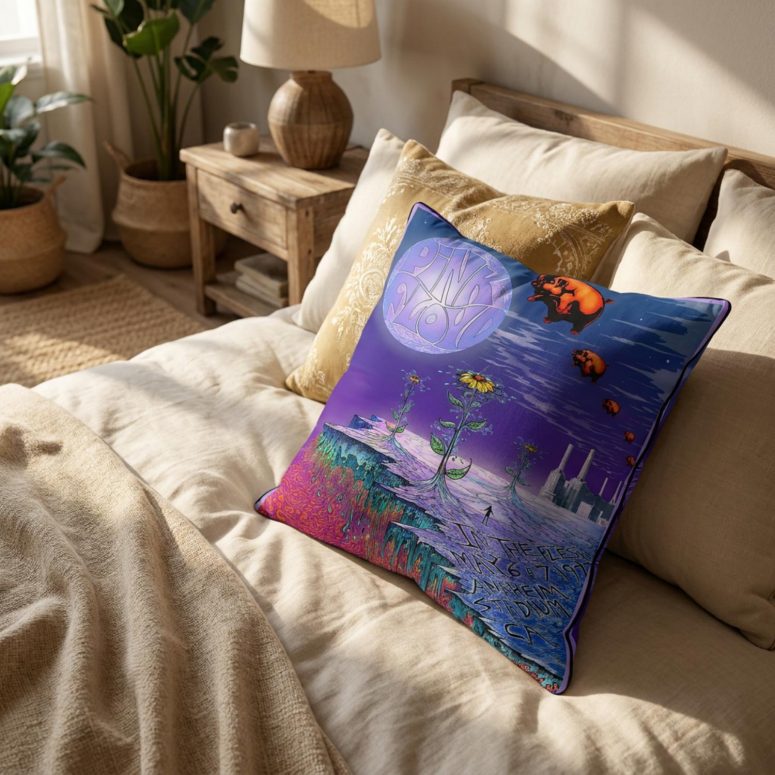 Pink Floyd Pillow Cover - In The Flesh Tour 1977 Anaheim Stadium LA CA Pink Floyd Pillow Cover - In The Flesh Tour 1977 Anaheim Stadium LA CA